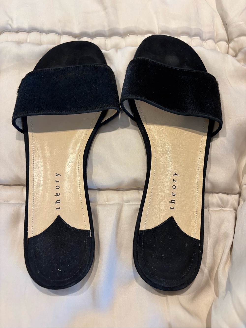 NEW Theory Black Calf Hair Slides